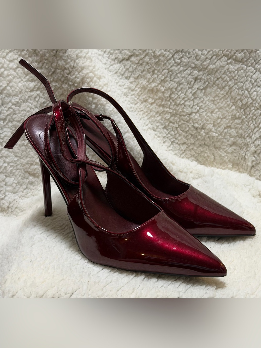 Pointed Toe Ankle Strap 4.5” Stiletto Heel Party Shoes Cherry Red EU 40 US 9